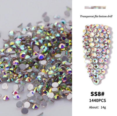 SS3-ss16 1440pcs Clear Crystal AB gold 3D Non HotFix FlatBack Nail Art