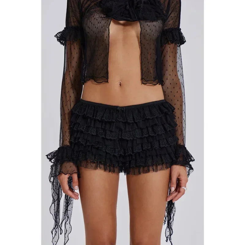 Lace Bloomers y2k Aesthetic Women Black Low Waist Layered Mesh Panties