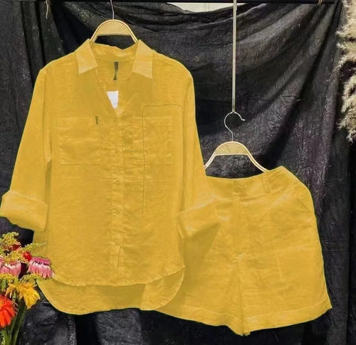 2024 Summer Casual Shirt Two Piece Set For Women Shorts 2 Piece Sets