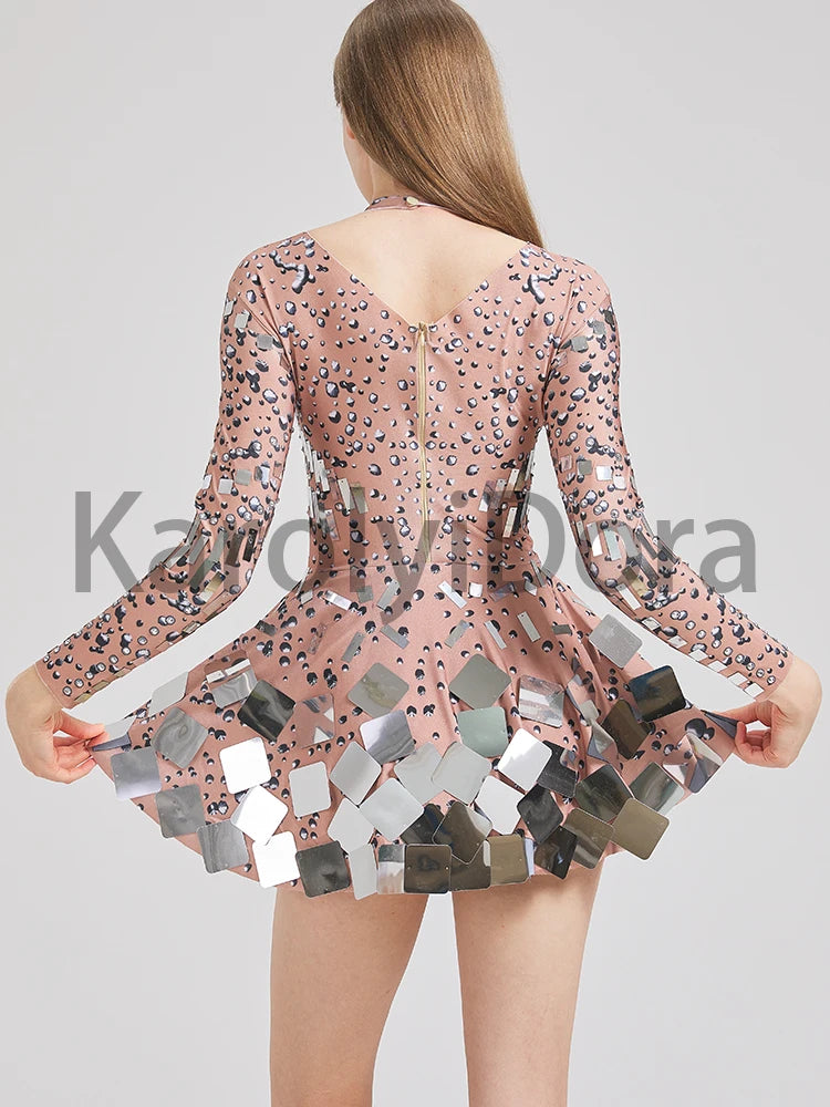 Bestselling Mirror Party Evening Dress Women Long Sleeve Stretch Mini