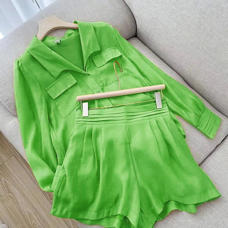 Spring Shirt Two Piece Set For Women Summer Shorts 2 Piece Sets Suits