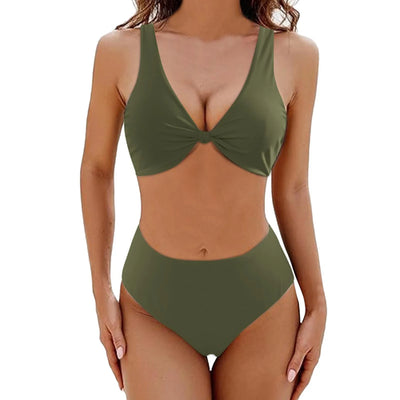 Y2k Vintage Bikini Sets Swimsuit Women Two-Piece Suits Swimwear Solid