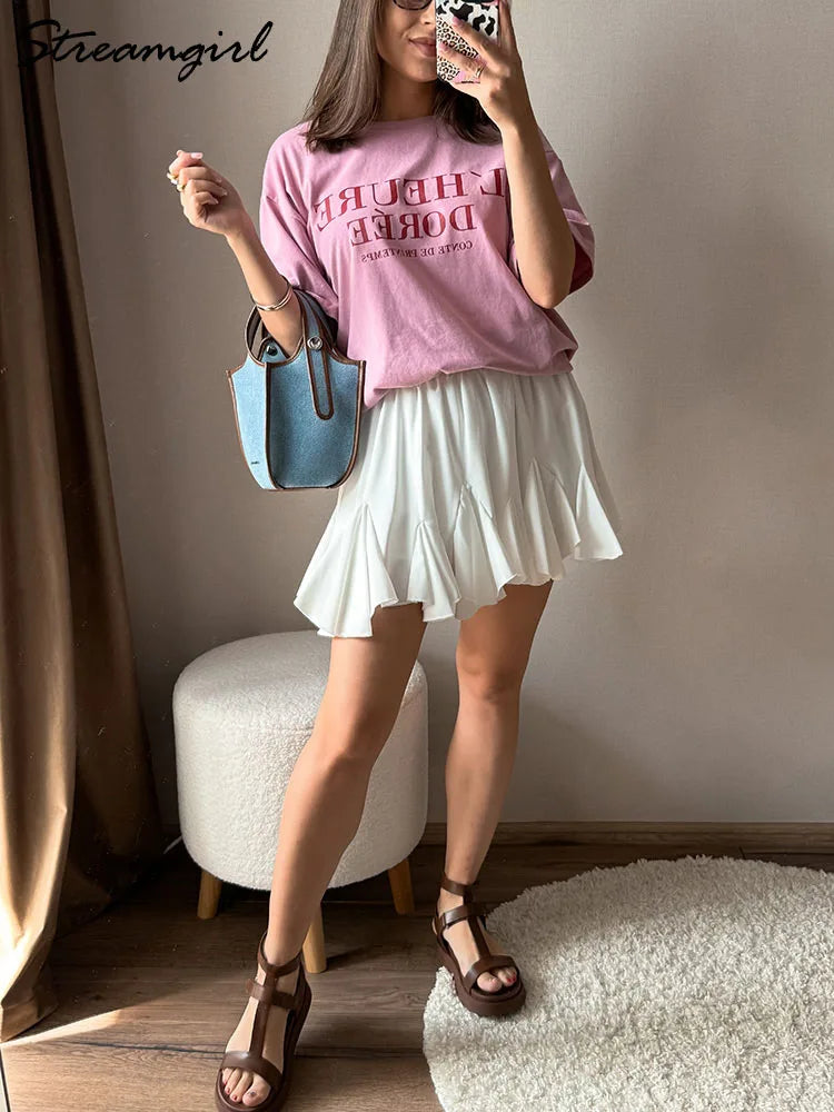 White Ruffle Mini Skirt With Shorts For Women Summer A Line Tennis