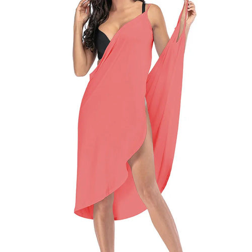 NSANGU Summer Beach Sexy Women Solid Color Wrap Dress Sun Protection