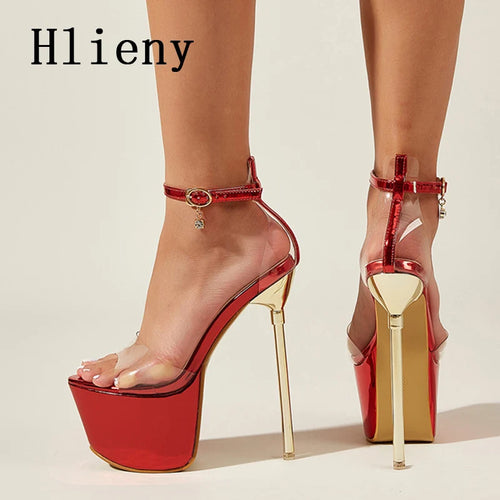 Hlieny Summer Sexy PVC Transparen Open Peep Toe Platform High Heels