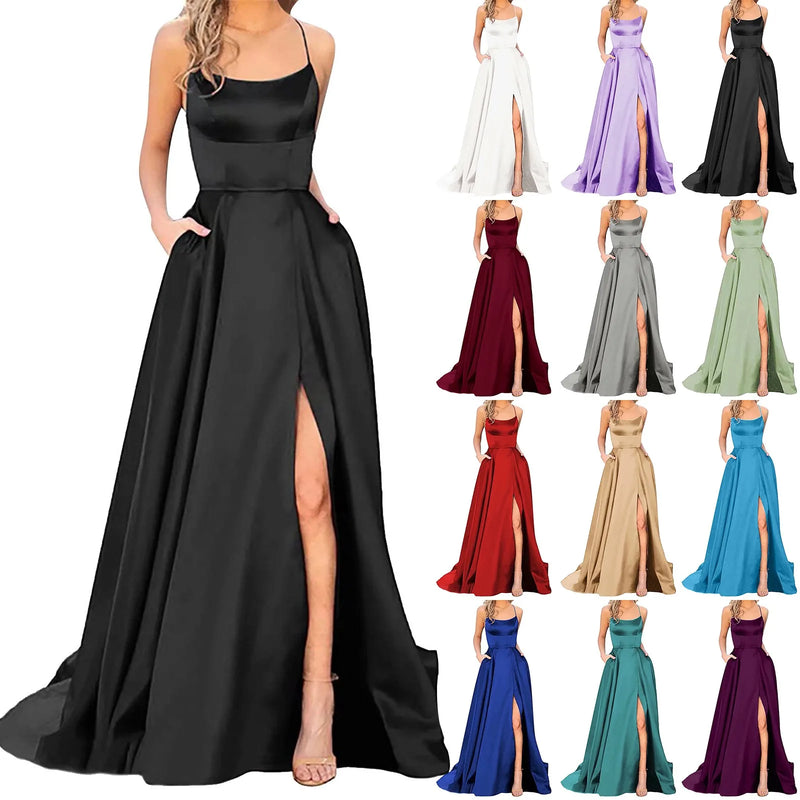 Women Dress Elegant Vintage Ladies Backless Long Dresses Wine Party