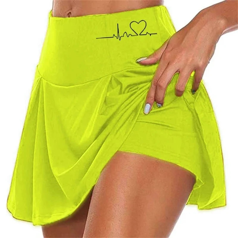 Women Skrits Summer Above Knee Double-Layer Sports Shorts Dress Quick