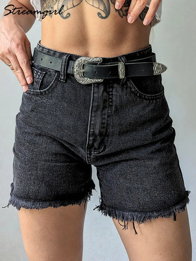 Streamgirl Blue Women's Denim Shorts Summer High Waist Casual Chic