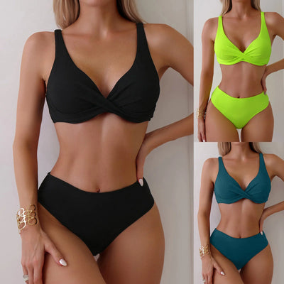 Y2k Vintage Bikini Sets Swimsuit Women Two-Piece Suits Swimwear Solid