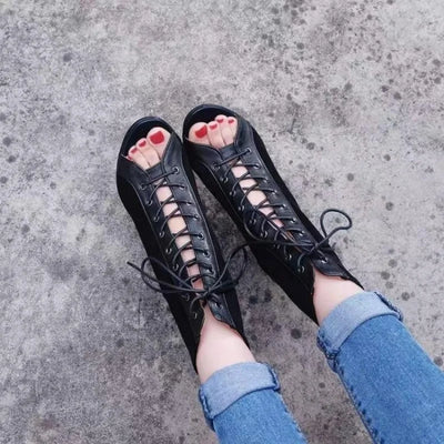 Sandals Hollow Mesh Heels Women's Shoes Summer 2022 Trend Black