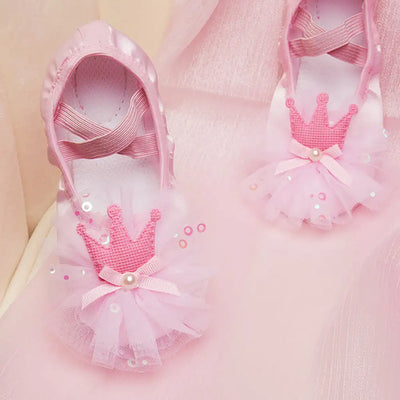 Children's Ballet Shoes Girls Professional Dance Satin Crown Lace