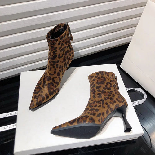 Leopard Print Women Ankle Boots Fashion Elegant Dancing Party Prom