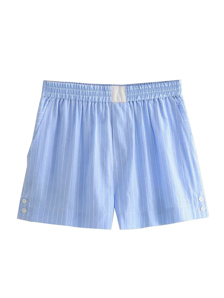 ASDS  Woman 2 Pieces Sets Fashion Stripe Shirts Top Casual Shorts Sets