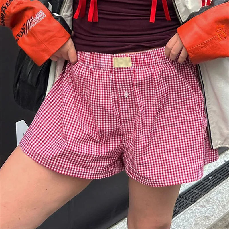Y2k Aesthetic Plaid Shorts Women&