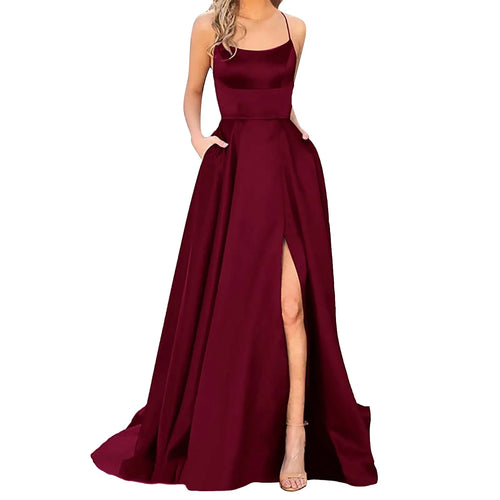 Women Dress Elegant Vintage Ladies Backless Long Dresses Wine Party