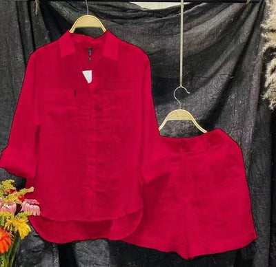 2024 Summer Casual Shirt Two Piece Set For Women Shorts 2 Piece Sets