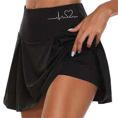 Women Skrits Summer Above Knee Double-Layer Sports Shorts Dress Quick