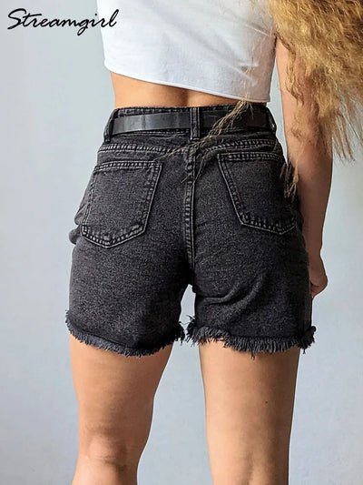 Streamgirl Blue Women's Denim Shorts Summer High Waist Casual Chic