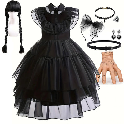 Weirdo Family Gothic Black Ball Gown for Girls Ruffled Prom Dress