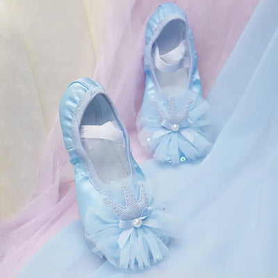 Children's Ballet Shoes Girls Professional Dance Satin Crown Lace