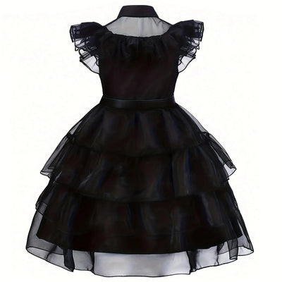 Weirdo Family Gothic Black Ball Gown for Girls Ruffled Prom Dress