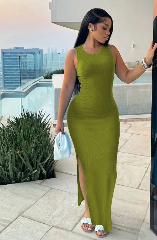 Ribbed Sexy Y2K Clothes Sleeveless Bodycon Maxi Dresses For Women Club