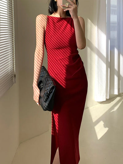 New Women Summer Spaghetti Strap Midi Dress Ladies Sleeveless Sexy