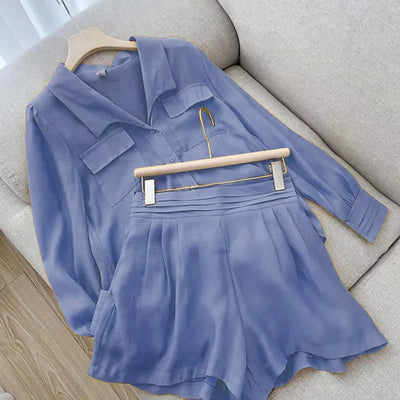 Spring Shirt Two Piece Set For Women Summer Shorts 2 Piece Sets Suits