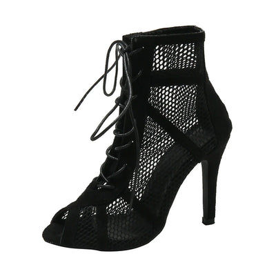 Sexy High Heels Hollow Mesh Sandals Women Summer Cross-tied Peep Toe