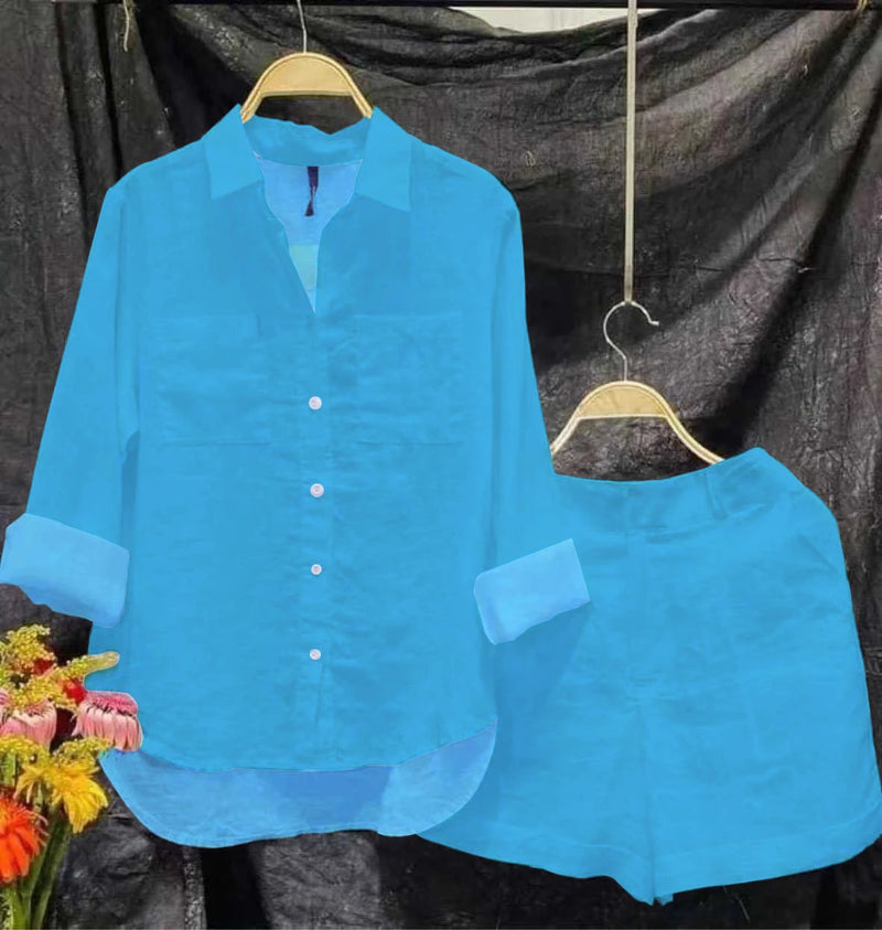 2024 Summer Casual Shirt Two Piece Set For Women Shorts 2 Piece Sets
