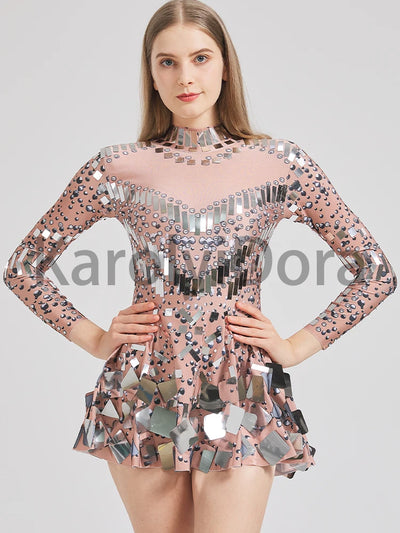 Bestselling Mirror Party Evening Dress Women Long Sleeve Stretch Mini