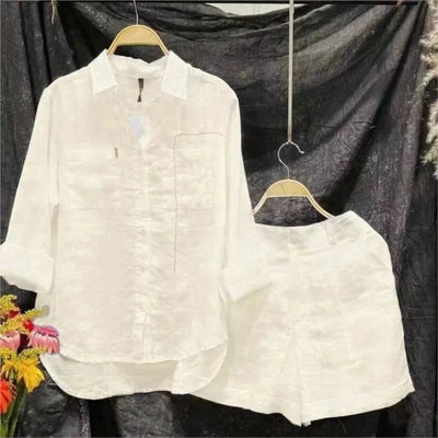 2024 Summer Casual Shirt Two Piece Set For Women Shorts 2 Piece Sets