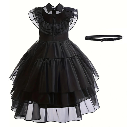 Weirdo Family Gothic Black Ball Gown for Girls Ruffled Prom Dress