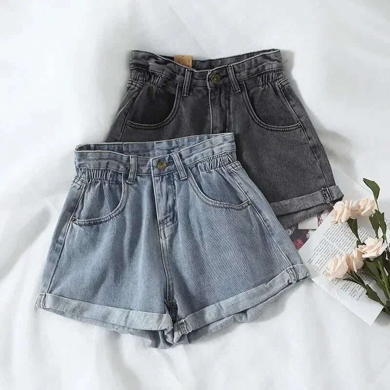 PTKPCC New Summer Korean Retro High-waist Loose  Jeans Shorts Women