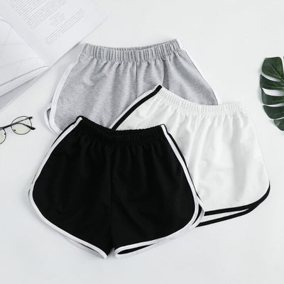 Striped Solid Sports Shorts Women Fashion Simple Loose Shorts Woman