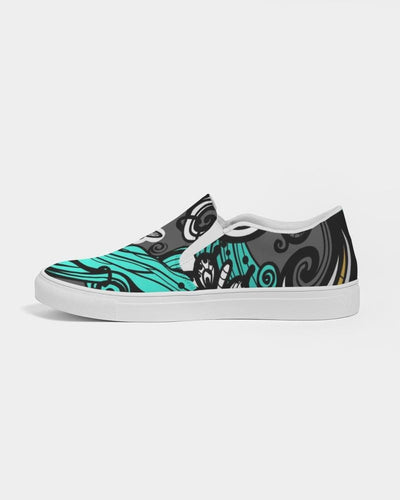 Womens Sneakers - Canvas Slip on Shoes, Green Butterfly Print