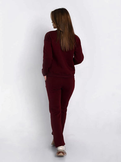 Insulated tracksuit for women sweatshirt and loose pants burgundy