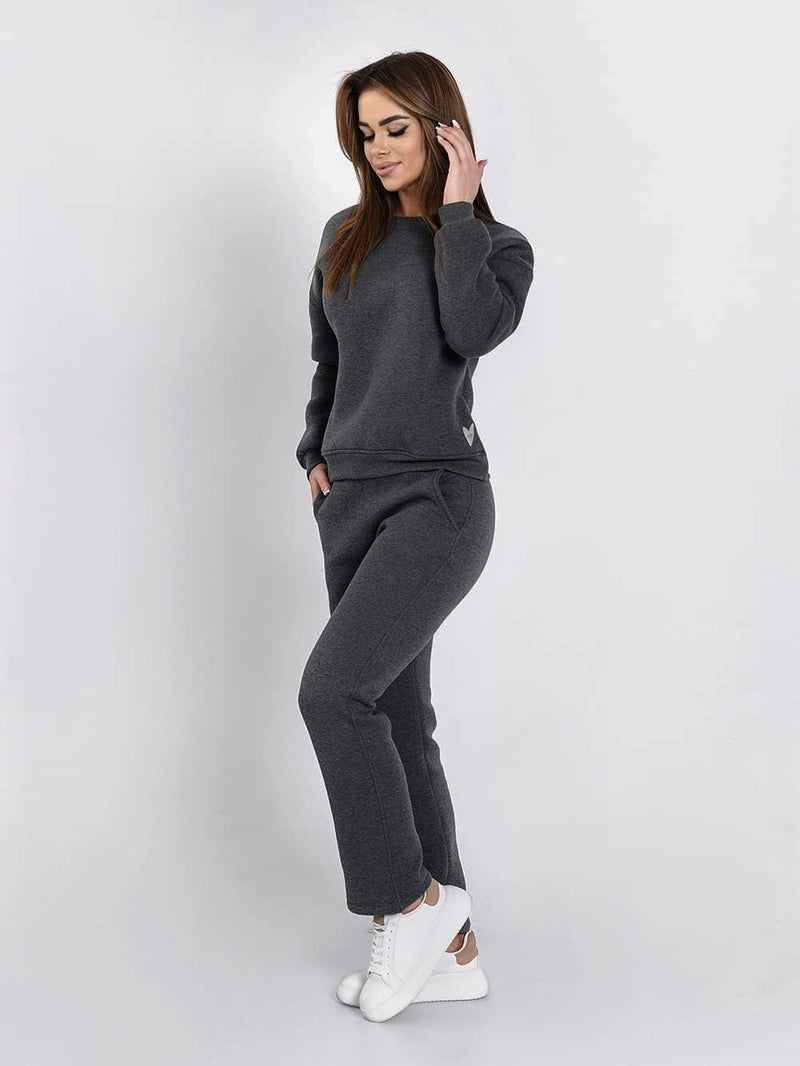 Insulated tracksuit for women sweatshirt and loose pants graphite