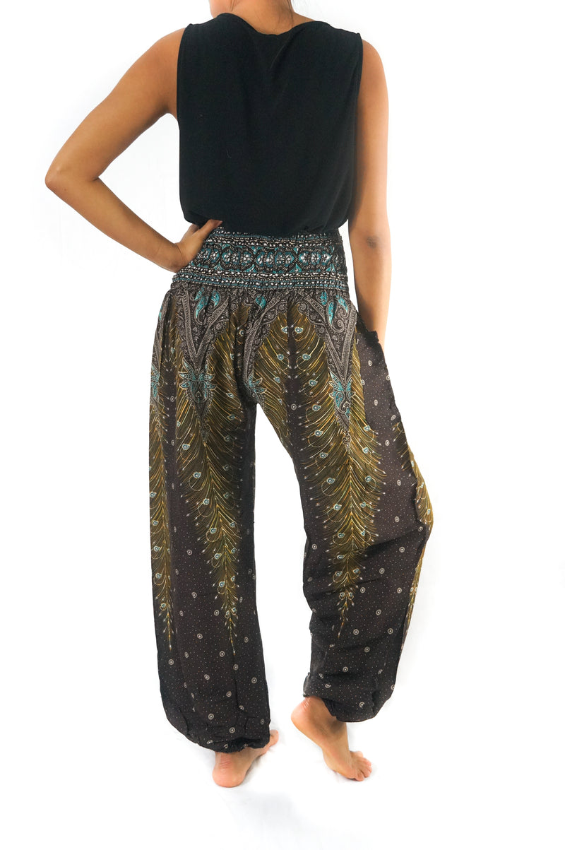 Brown Teal PEACOCK Women Boho Pants Hippie Pants Yoga Pants