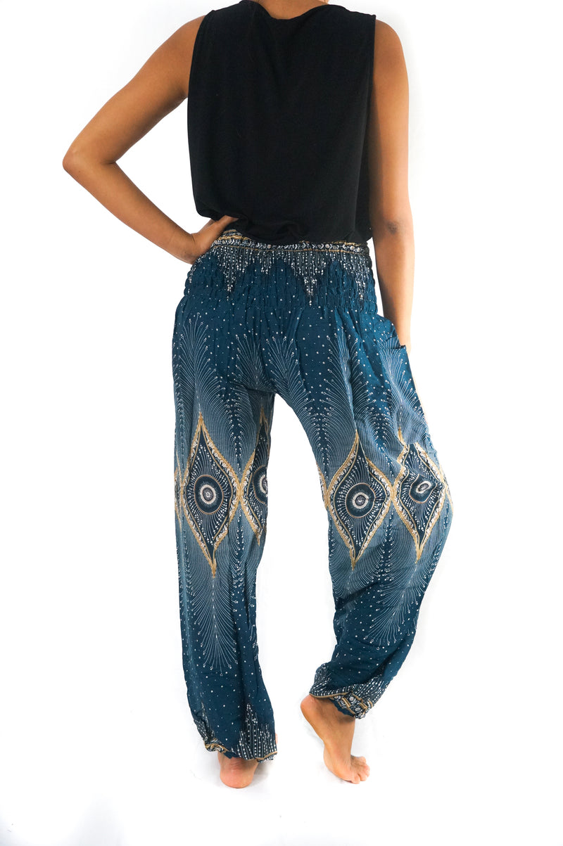 Teal PEACOCK Women Boho Pants Hippie Pants Yoga Pants