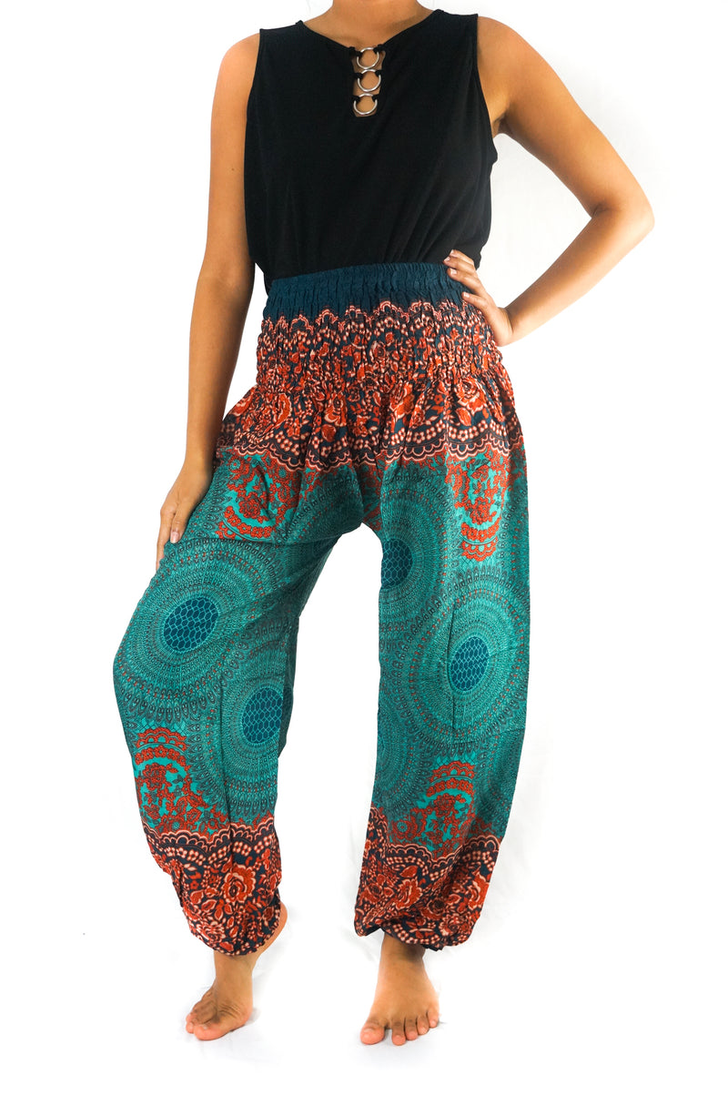 Teal orange MANDALA Women Harem Pants Boho Pants Hippie Pants