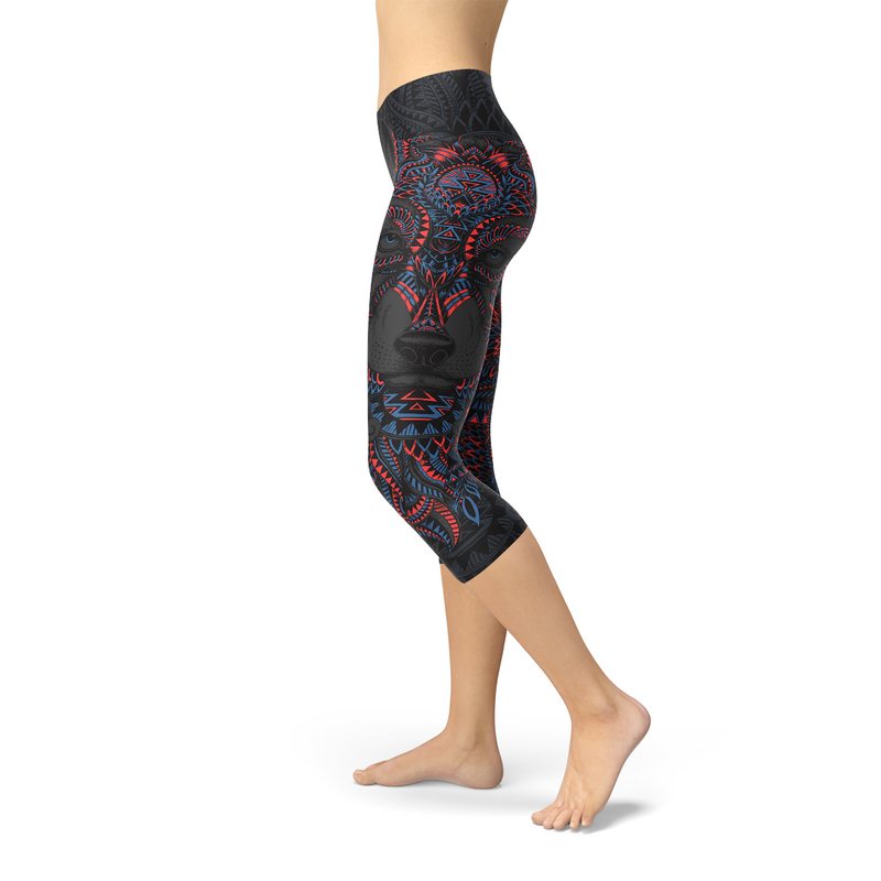 Womens Oriental Black Wolf Capri Leggings