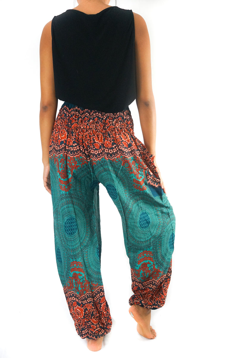 Teal orange MANDALA Women Harem Pants Boho Pants Hippie Pants