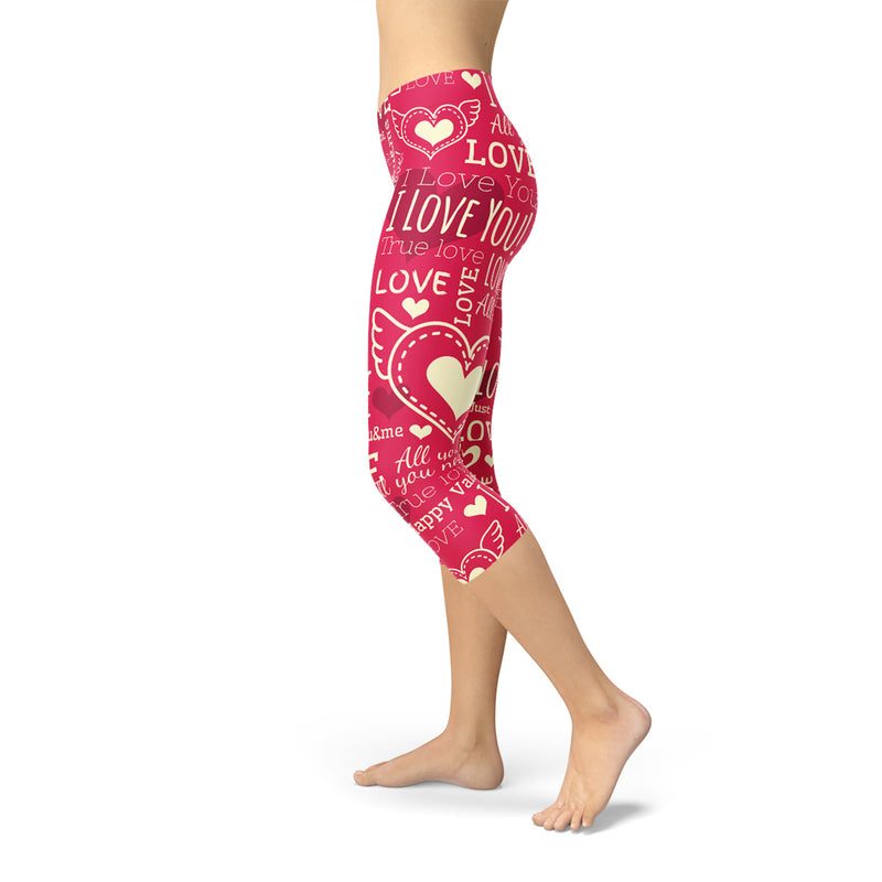 Love Hearts Red Capri Leggings