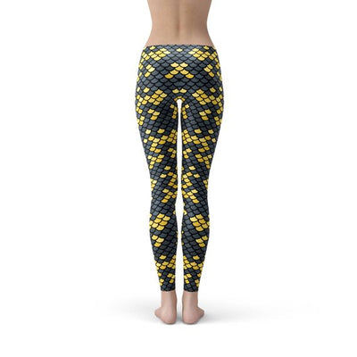 Mermaid Leggings with Dark Gray and Yellow Fish Scales Pattern Print