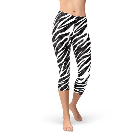 Womens Zebra Stripes Capri Leggings