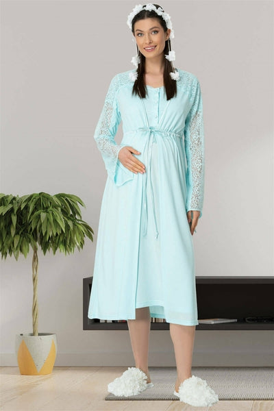 Shopymommy 5439 Lace Sleeve Maternity & Nursing Night Gown With