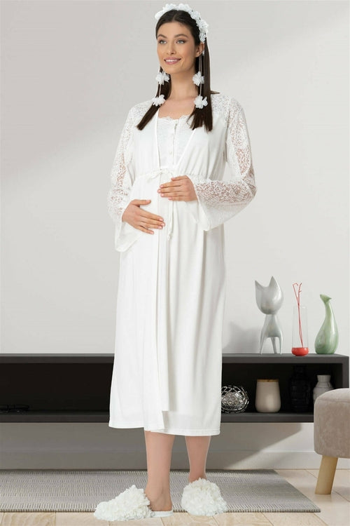 Shopymommy 5439 Lace Sleeve Maternity & Nursing Night Gown With