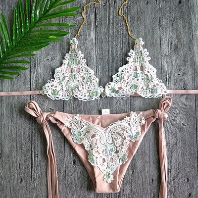 Sexy Crochet Jewelry Bikini Set two pieces Swimsuit female Lace