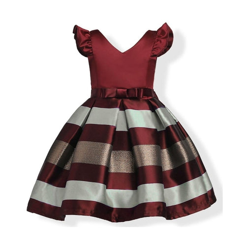 Baby Girl Striped Pattern V-Neck Western Style Formal Dress